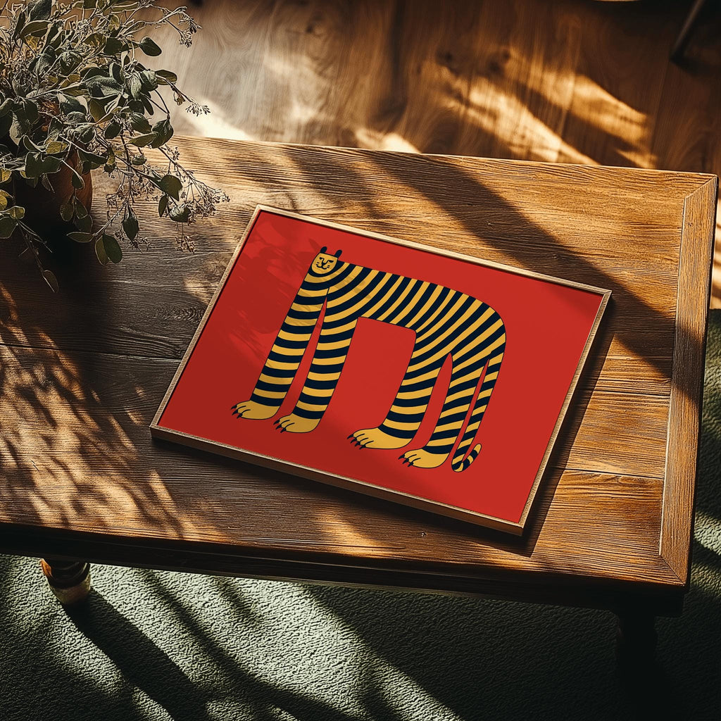 Minimalist Tiger Art Print – Quirky Animal Illustration, Modern Wall Decor (Digital Download)