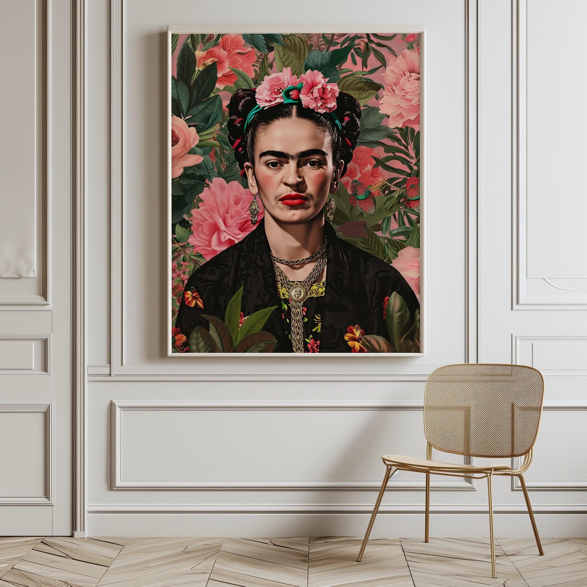 Frida Kahlo Portrait Print – Pink Inspirational Wall Art | Digital Download
