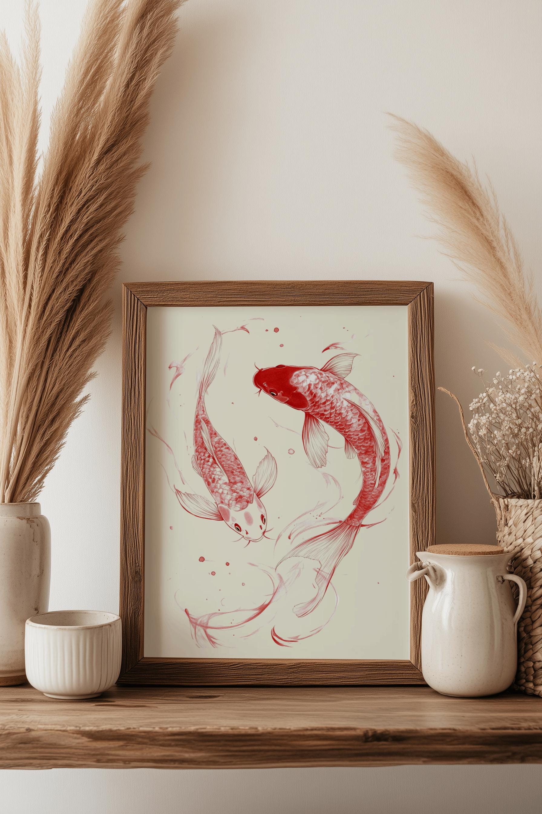 Red Koi Fish Art Print – Japanese Minimalist Wall Decor (Digital Download)