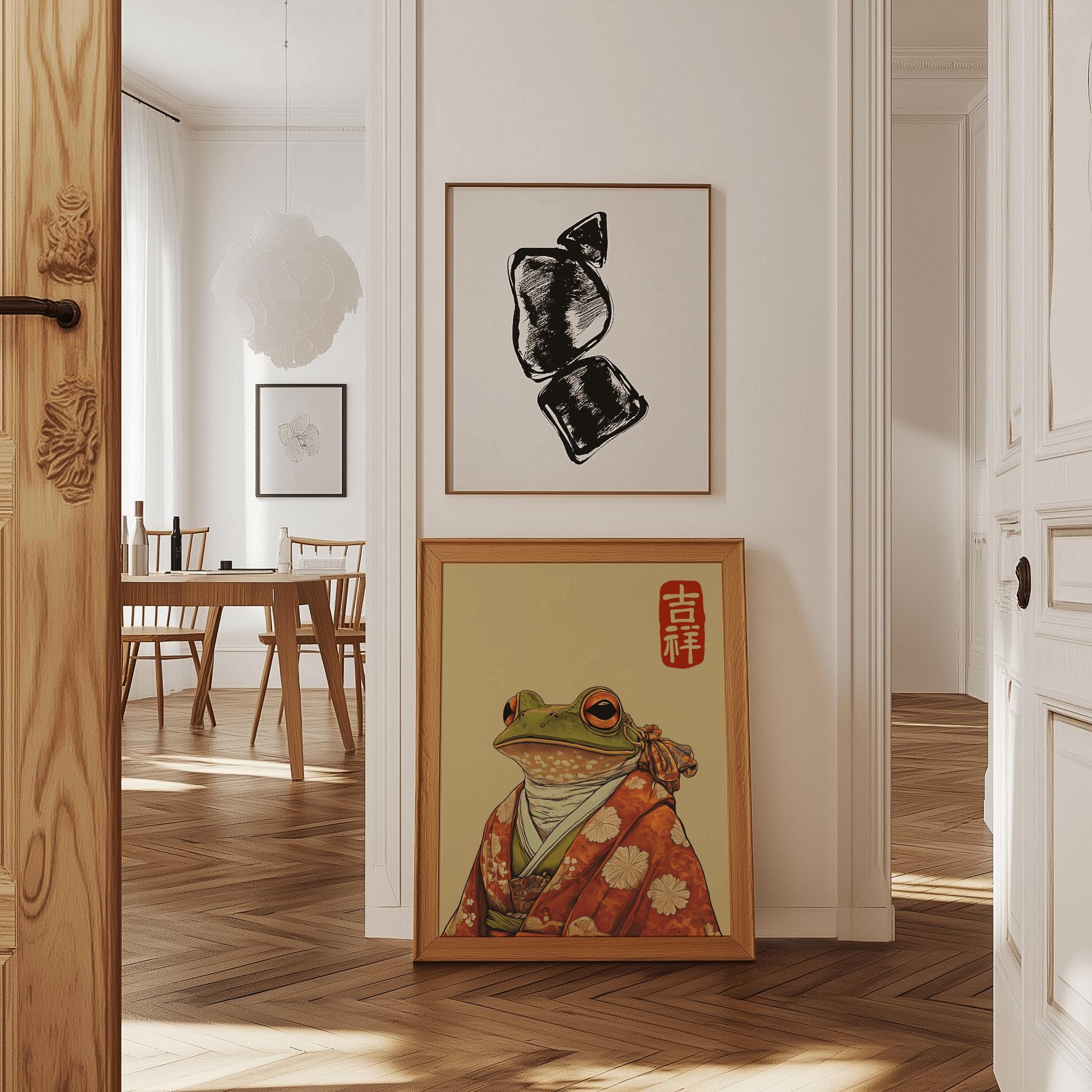 Vintage Japanese Frog Woodblock Print – Ukiyo-e Frog in Kimono Art Poster (Digital Download)