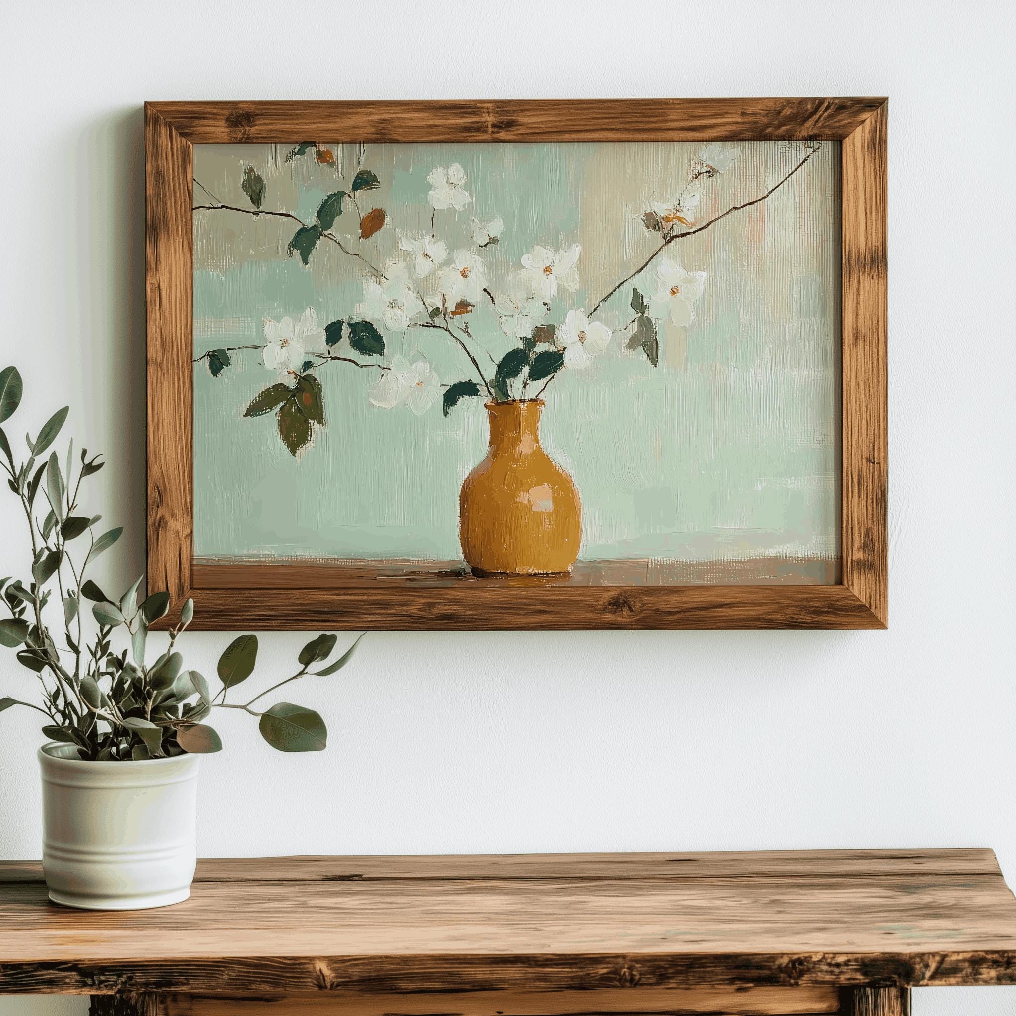 Dogwood Botanical Vase Art – Pastel Cottagecore Samsung Frame TV Artwork | Digital Download