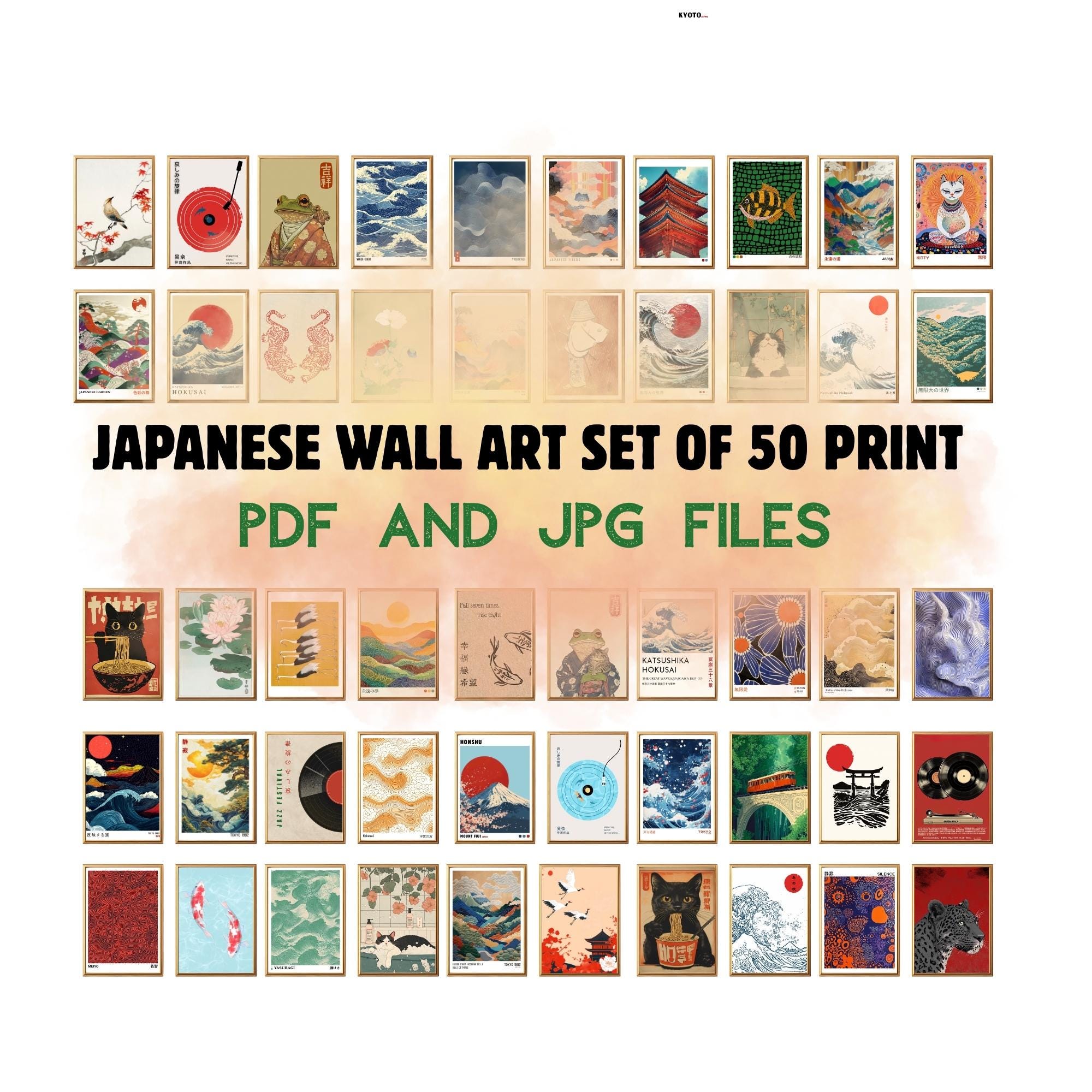 Japanese Wall Art Set of 50 Prints – Japandi Aesthetic Gallery Wall Decor (Digital Download, JPG & PDF)