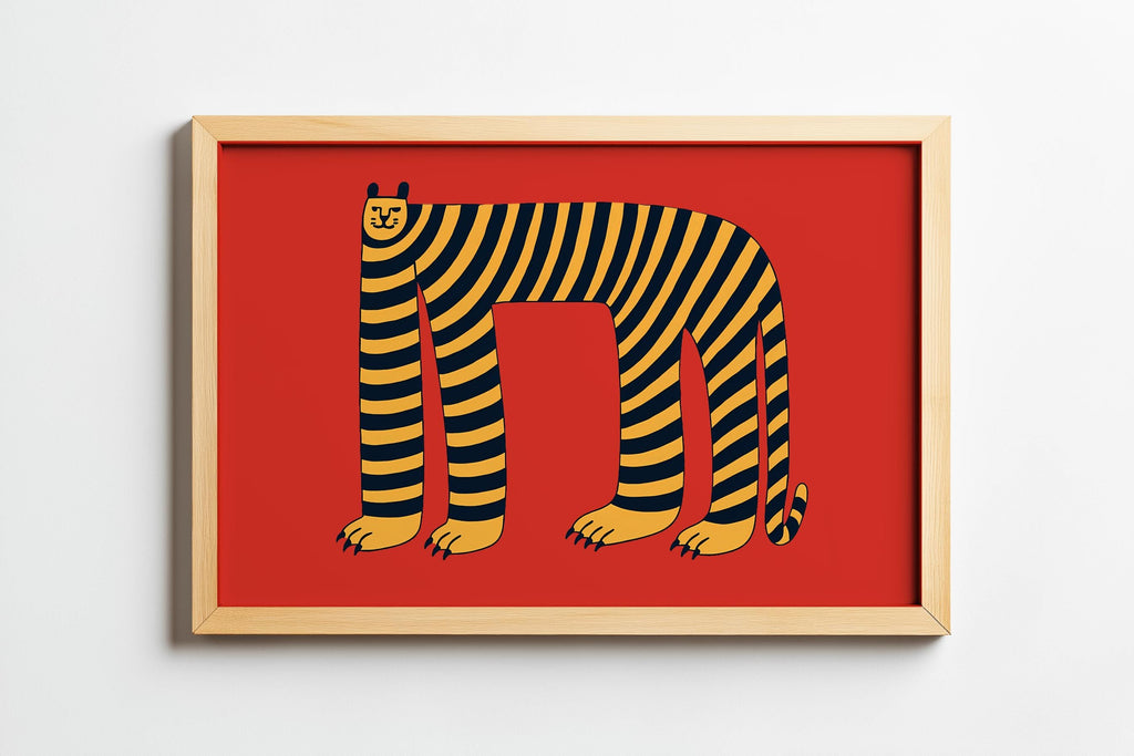 Minimalist Tiger Art Print – Quirky Animal Illustration, Modern Wall Decor (Digital Download)
