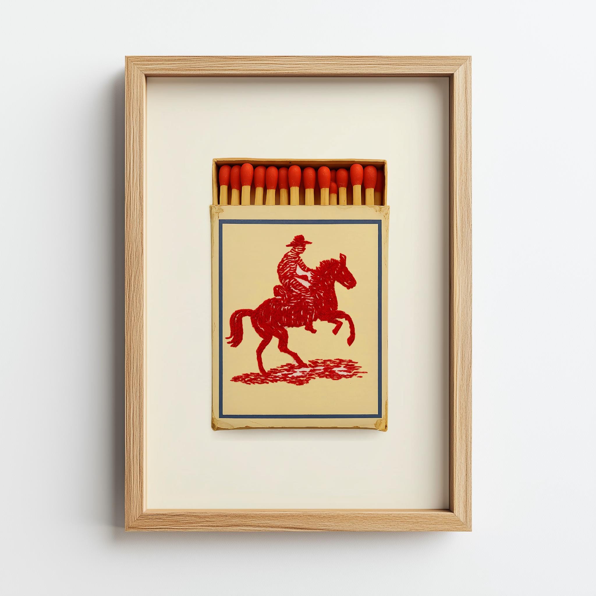 Cowboy Matchbook Poster – Red Rider on Horse, Cobalt Blue Border, Digital Download
