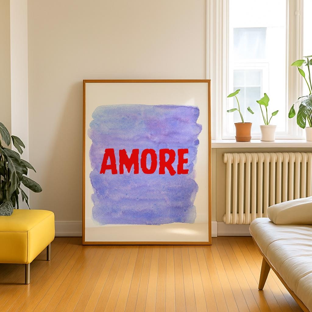 Amore Typography Poster – Purple Watercolor Eclectic Wall Art (Digital Download)