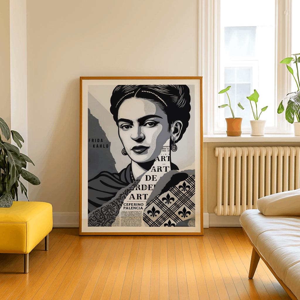 Frida Kahlo Portrait Print – Black & White Mexican Art (Digital Download)
