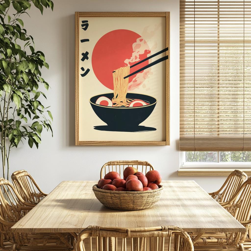 Ramen Noodle Soup Poster – Retro Japanese Food Kitchen Art (Digital Download)