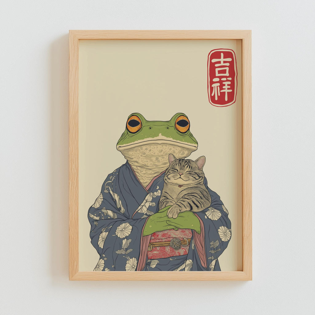 Matsumoto Hoji Frog & Cat Art Print – Vintage Japanese Ukiyo-e Poster (Digital Download)