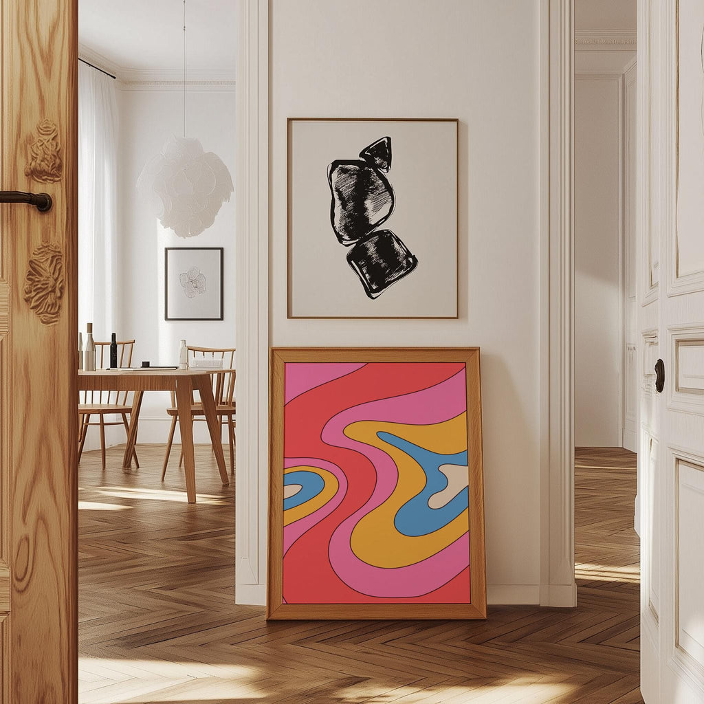 Retro Pink Wave Poster – 70s Colorful Abstract Wall Art | Digital Download