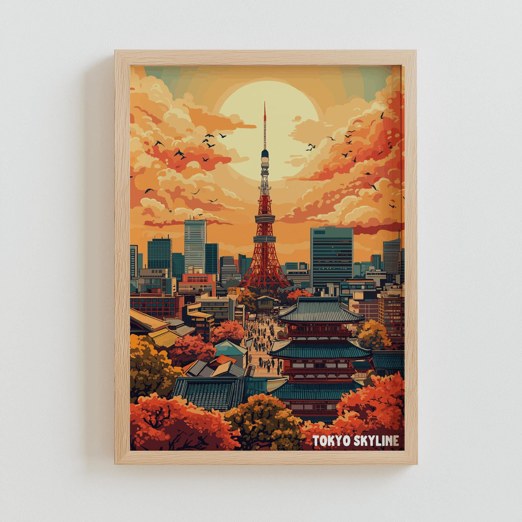 Tokyo Skyline Poster – Retro Japanese Cityscape Art Print | Digital Download