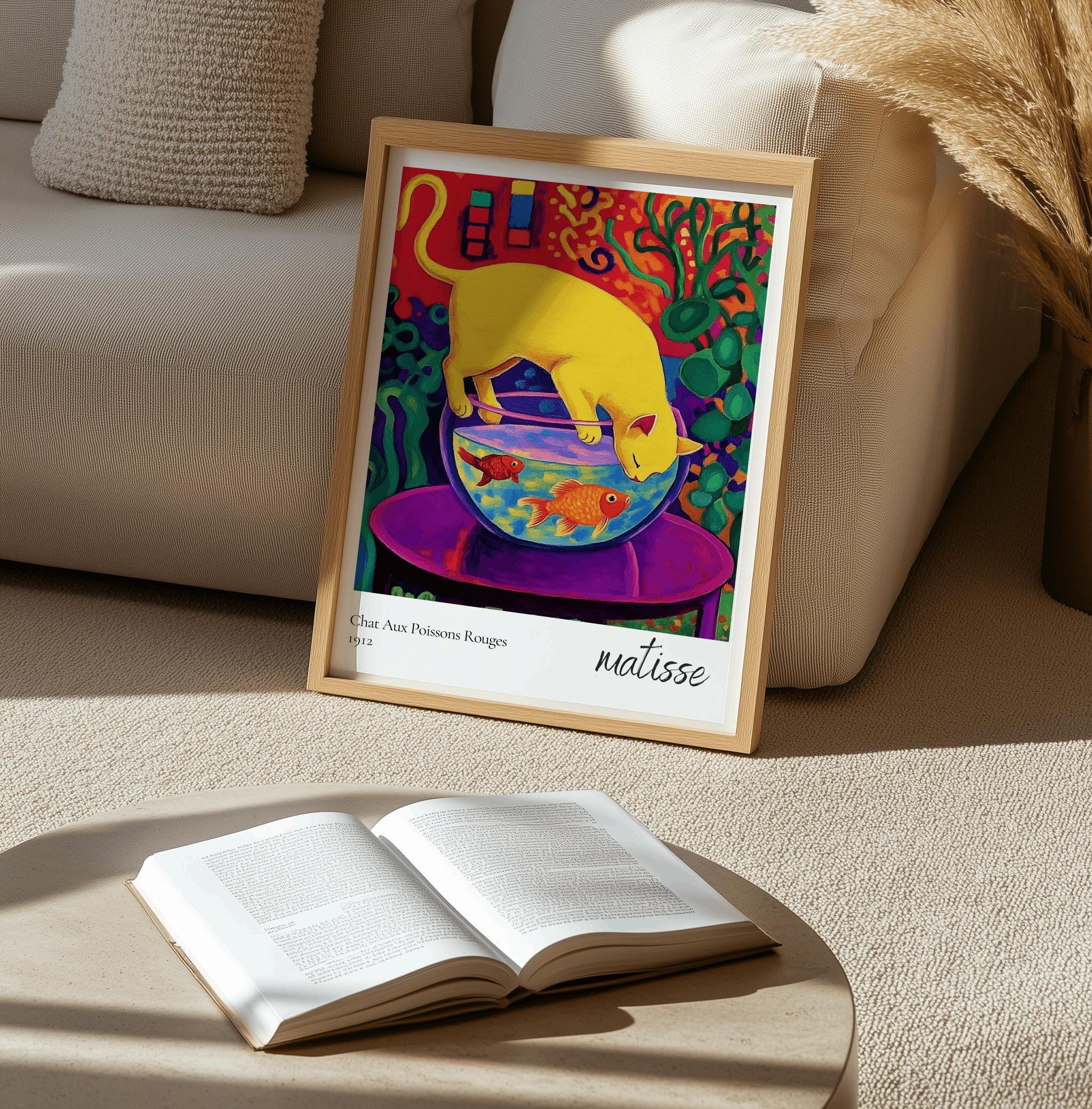 Matisse-Inspired Cat & Goldfish Art Print – Colorful Fauvist Poster (Digital Download)