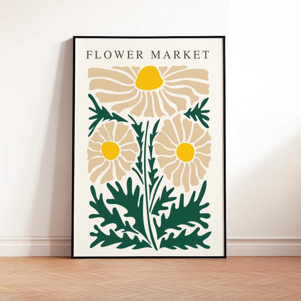 Flower Market Poster – Retro Abstract Daisy Art Print (Digital Download)