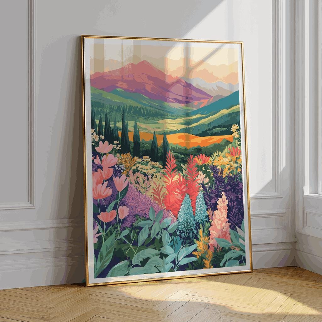 Mountain Wildflower Art Print: Colorful Botanical Scenery (PDF)