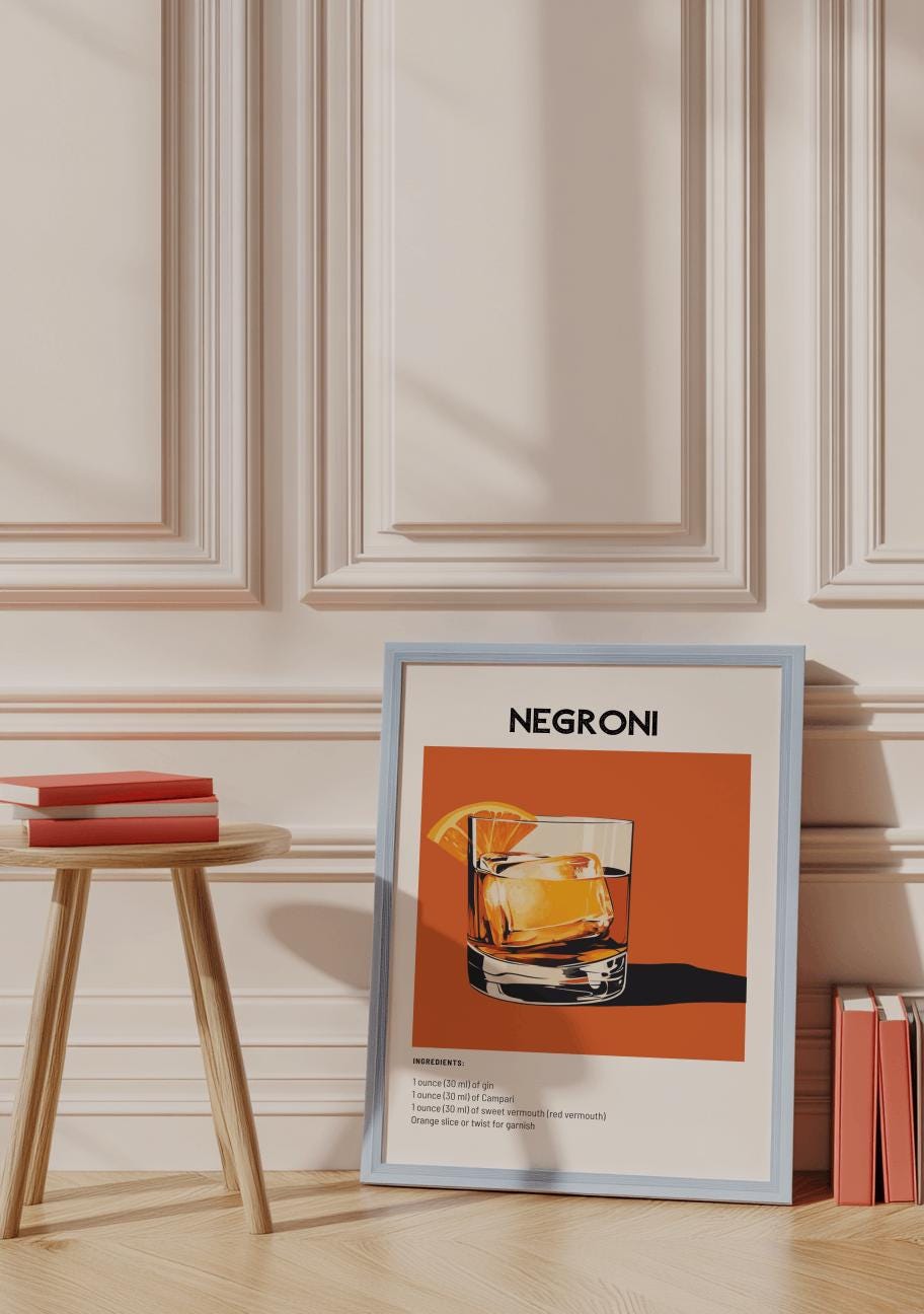 Negroni Cocktail Poster – Retro Bar Cart Art & Vintage Drink Print (Digital Download)