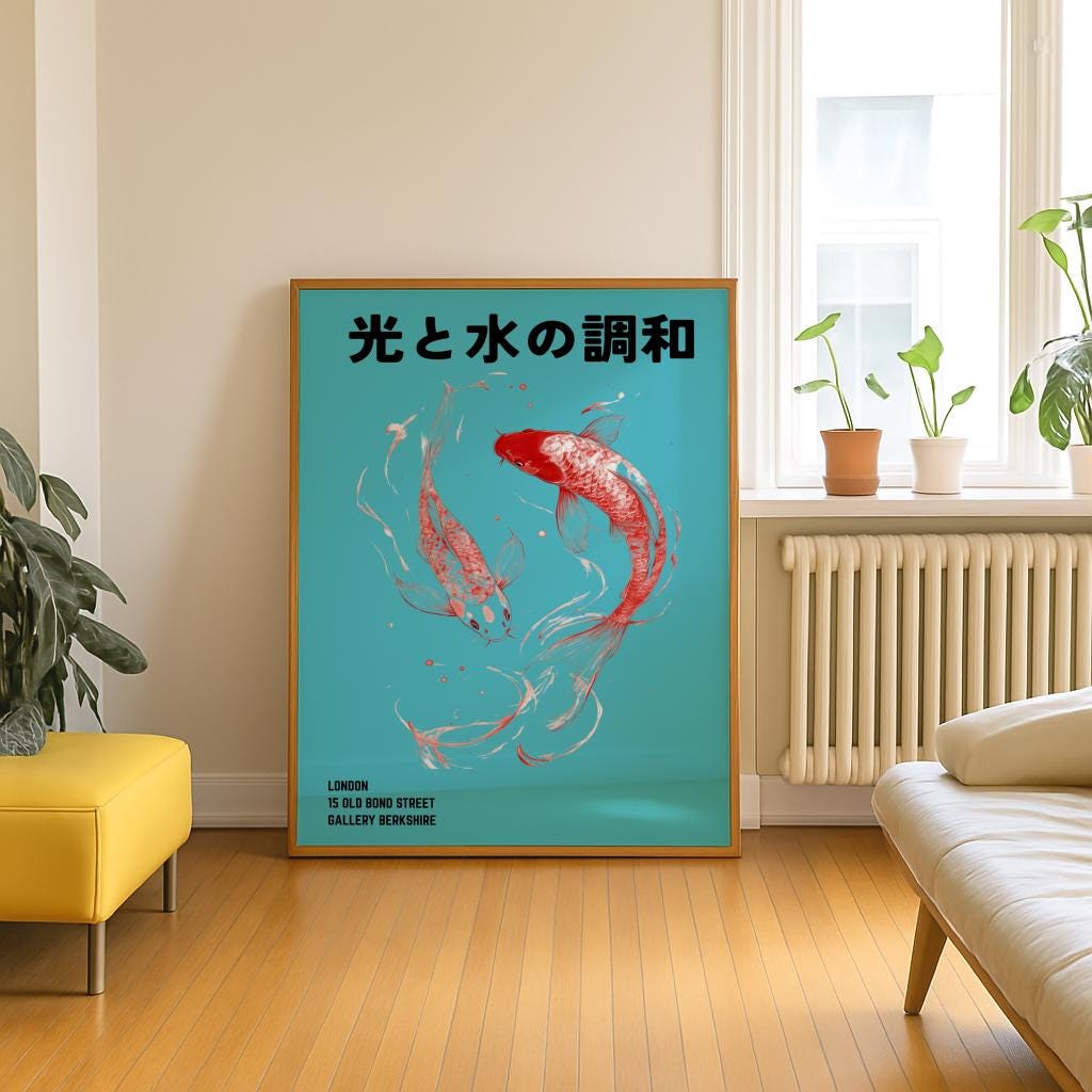 Japanese Red Koi Fish Art Print – Zen Minimalist Carp Poster (Digital Download)