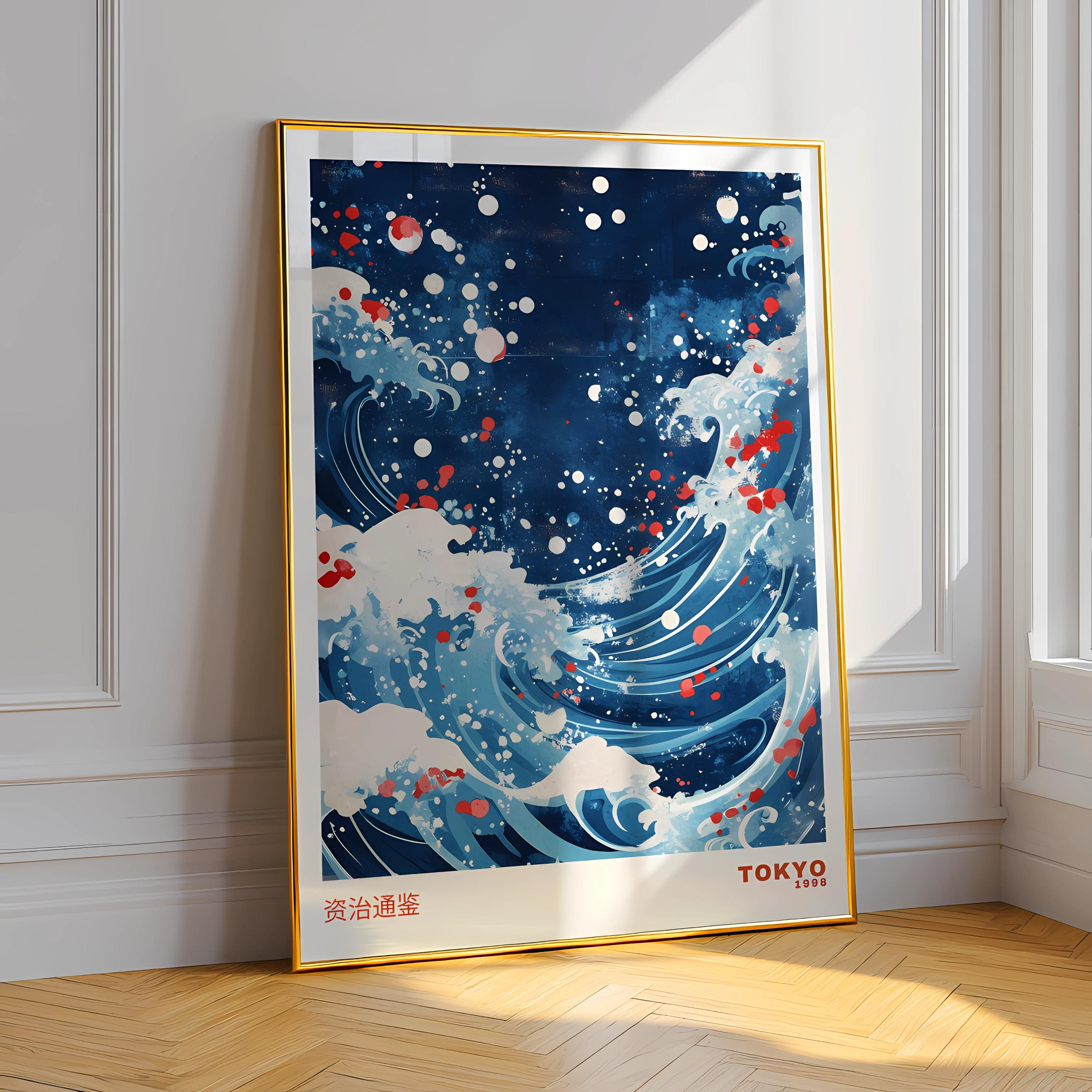 Blue Japanese Wave Poster – Japandi Ocean Wall Art (Digital Download)