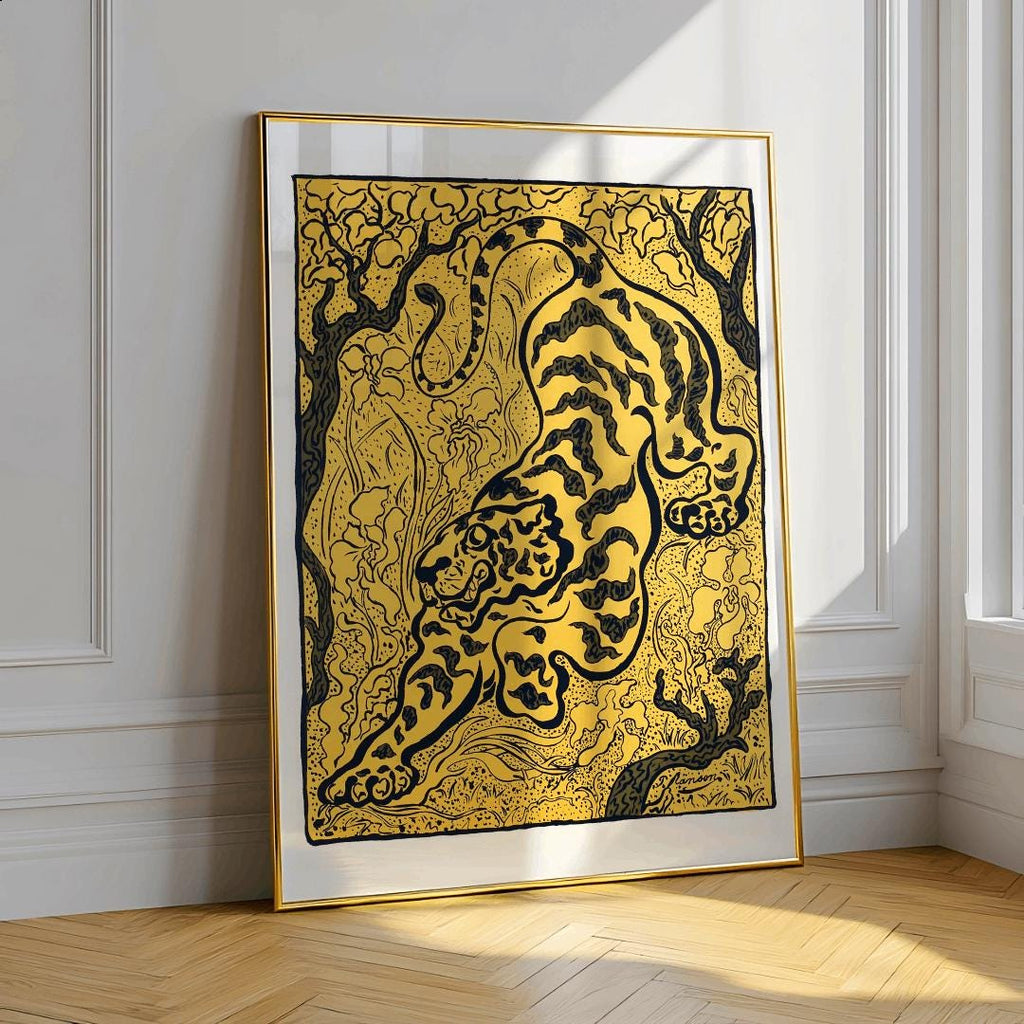 Japanese Tiger Art Print – Minimalist Ink Style Oriental Poster (Digital Download)