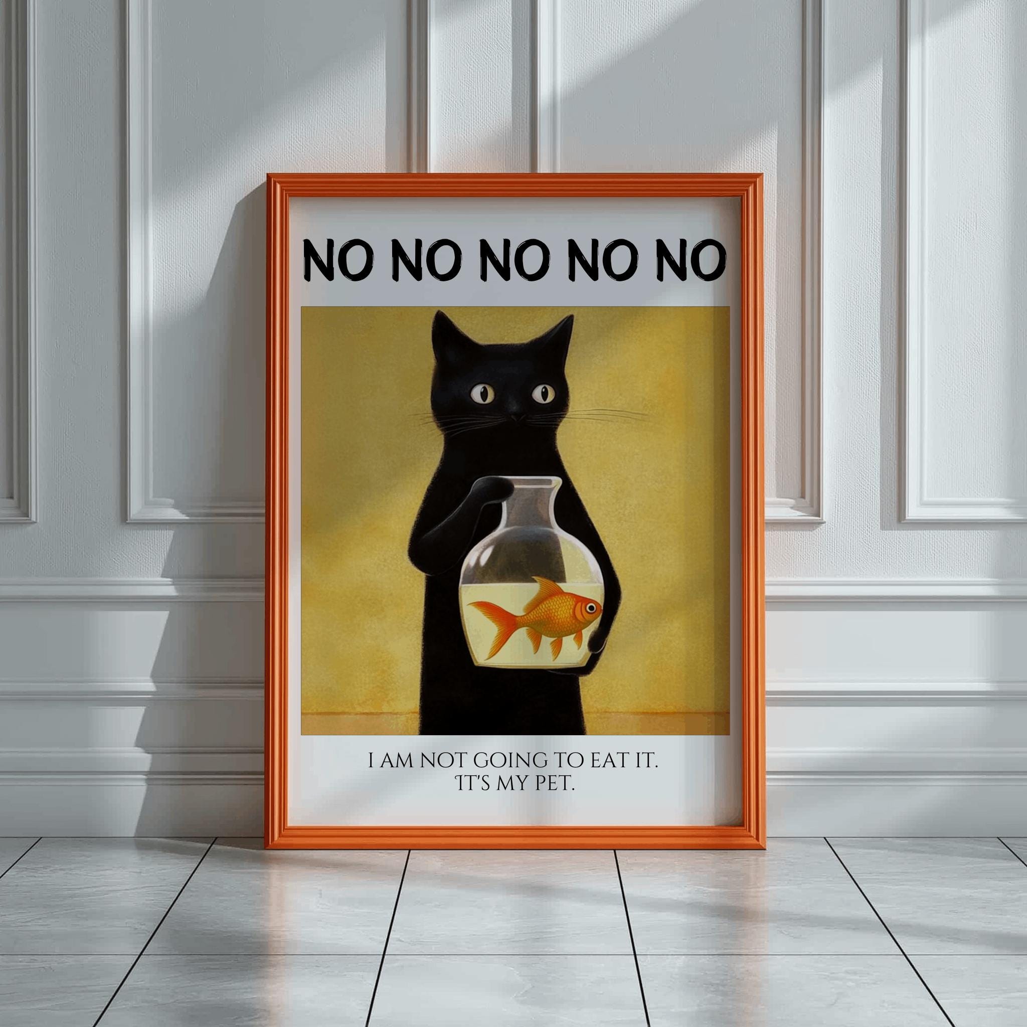 Fun Black Cat Poster, Cute Cat Poster, Cute Kitten Illustration, No No No Printable Wall Art, Cat Lover Gift, Funny Cat Poster, Cat Lover