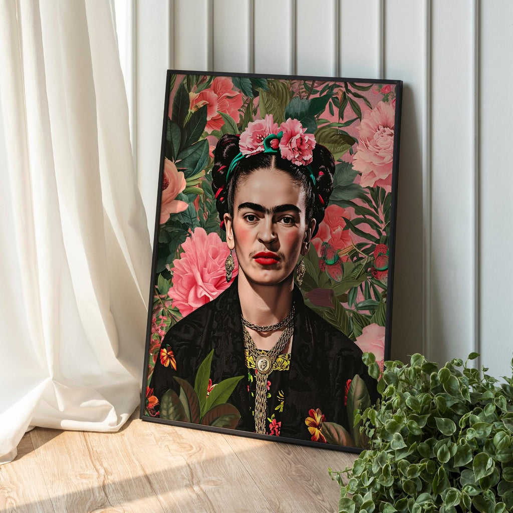 Frida Kahlo Portrait Print – Pink Inspirational Wall Art | Digital Download