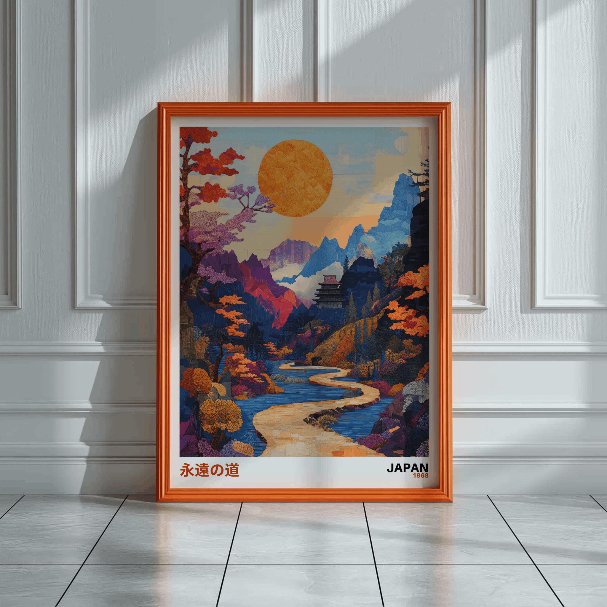 Japanese Sunset Landscape Print – Wabi-Sabi Japandi Wall Art (Digital Download )