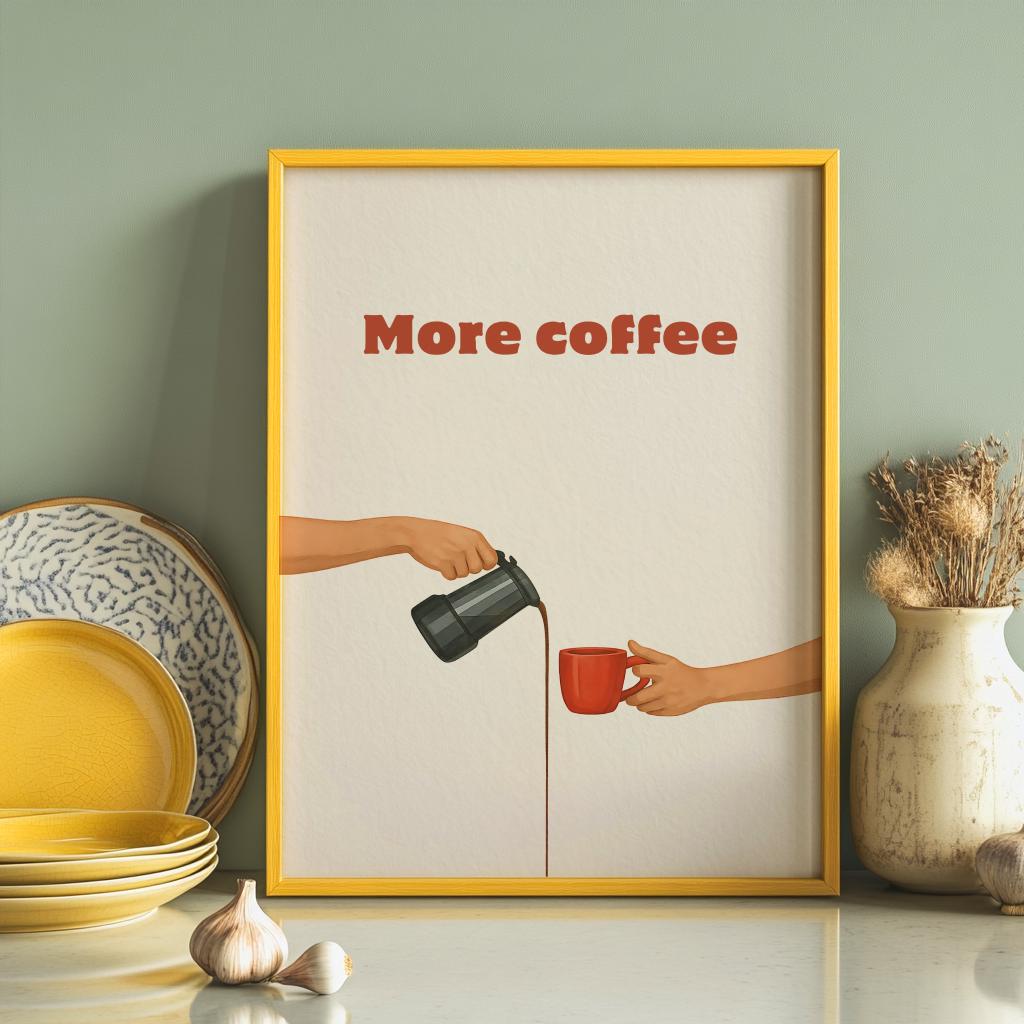 More Coffee Poster – Italian Moka Pot Wall Art, Retro Kitchen Print (Digital Download)