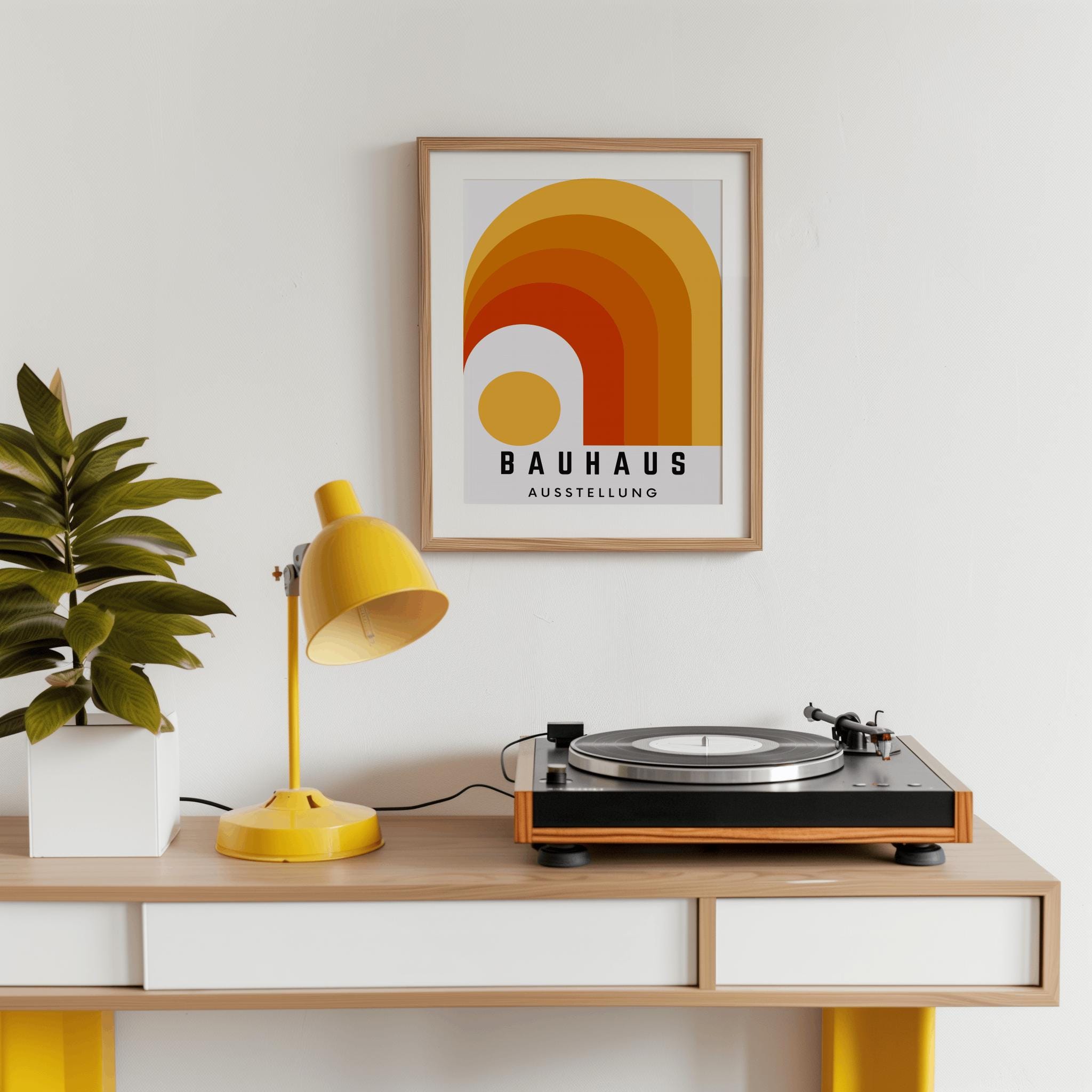 Orange Bauhaus Exhibition Poster – Mid-Century Modern Geometric Wall Art (Digital Download)