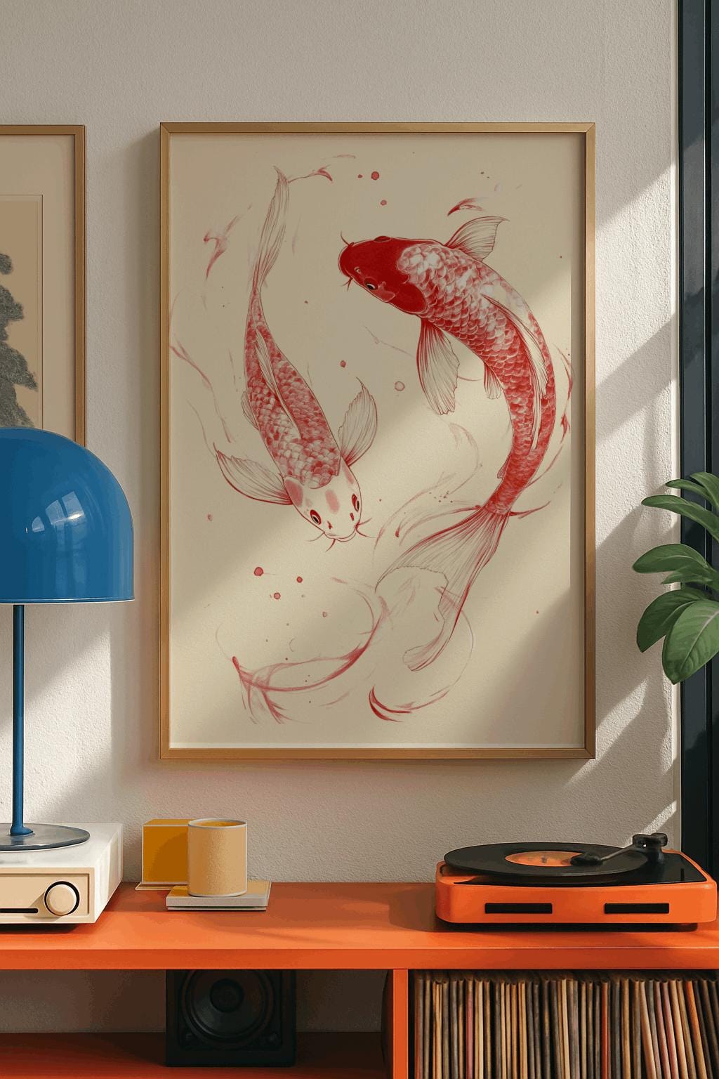 Red Koi Fish Art Print – Japanese Minimalist Wall Decor (Digital Download)
