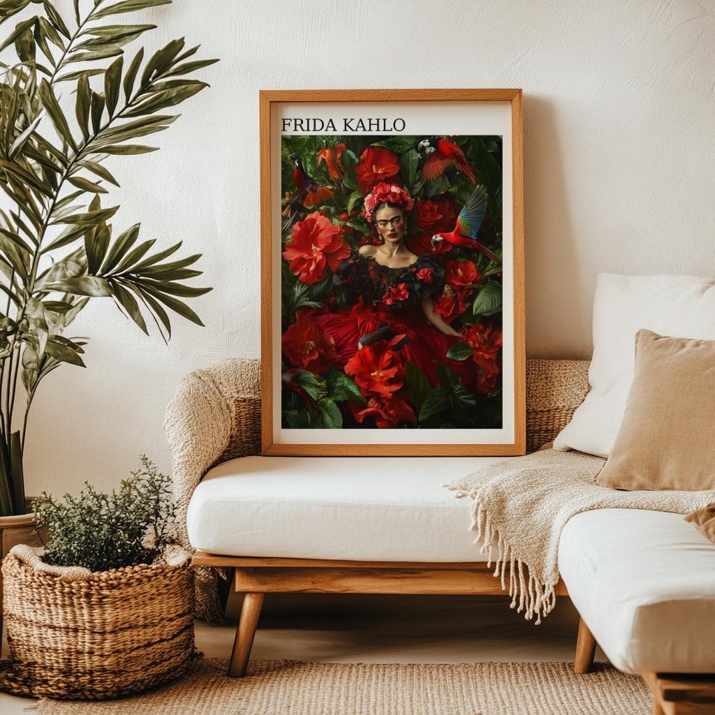 Frida Kahlo Floral Portrait: Mexican Feminist Art Print (Digital Download)