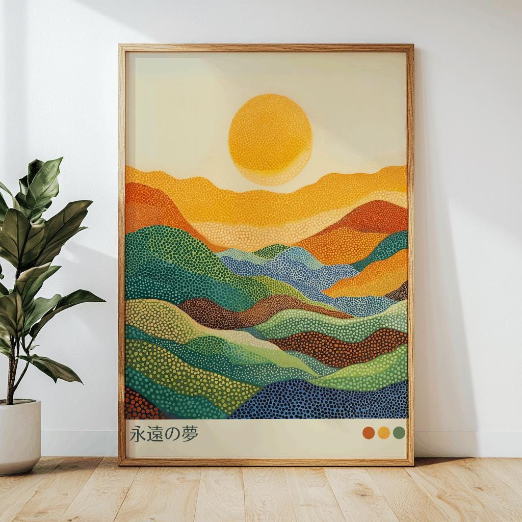 Japanese Grasslands Art Print – Japandi Wabi Sabi Landscape Poster (Digital Download)