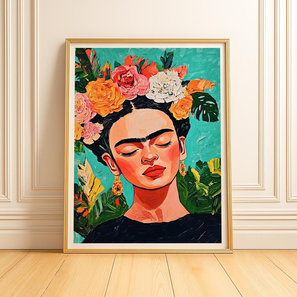 Frida Kahlo–Inspired Portrait Print – Vibrant Feminist Mexican Art (Digital Download)