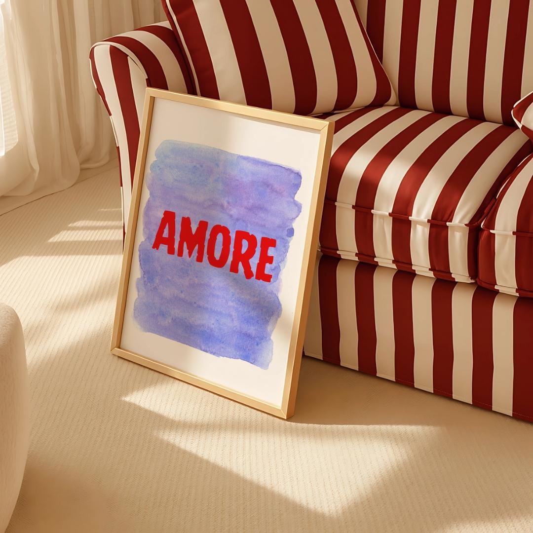 Amore Typography Poster – Purple Watercolor Eclectic Wall Art (Digital Download)