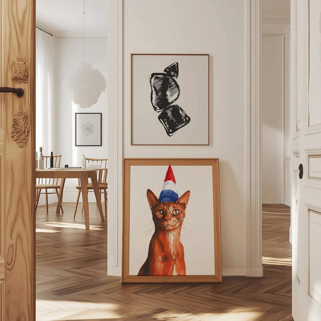 Patriotic Cat Poster – Red White Blue Hat, Americana Pet Art (Digital Download)