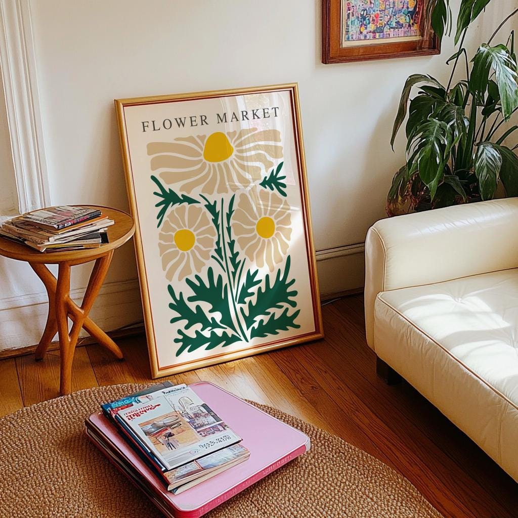Flower Market Poster – Retro Abstract Daisy Art Print (Digital Download)