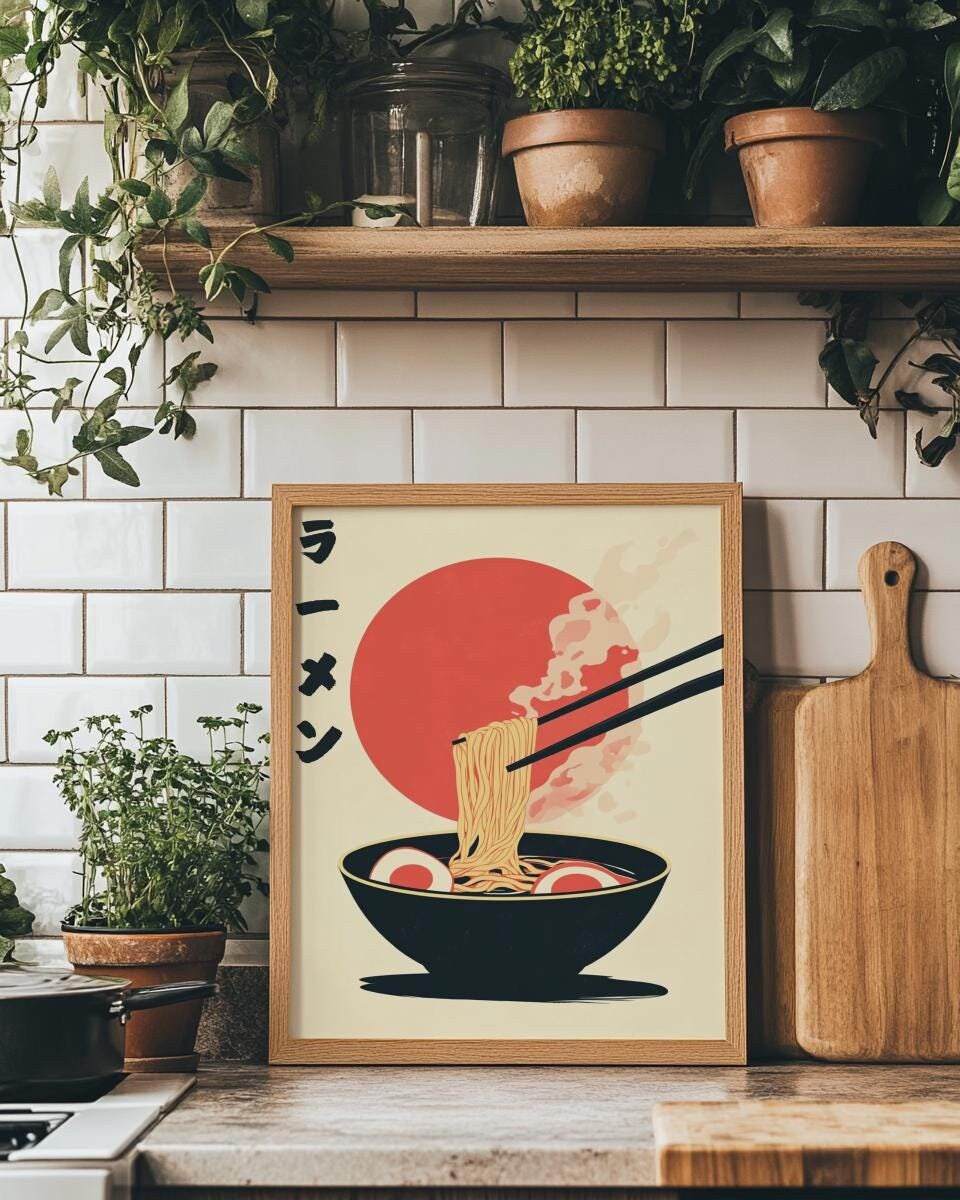 Ramen Noodle Soup Poster – Retro Japanese Food Kitchen Art (Digital Download)