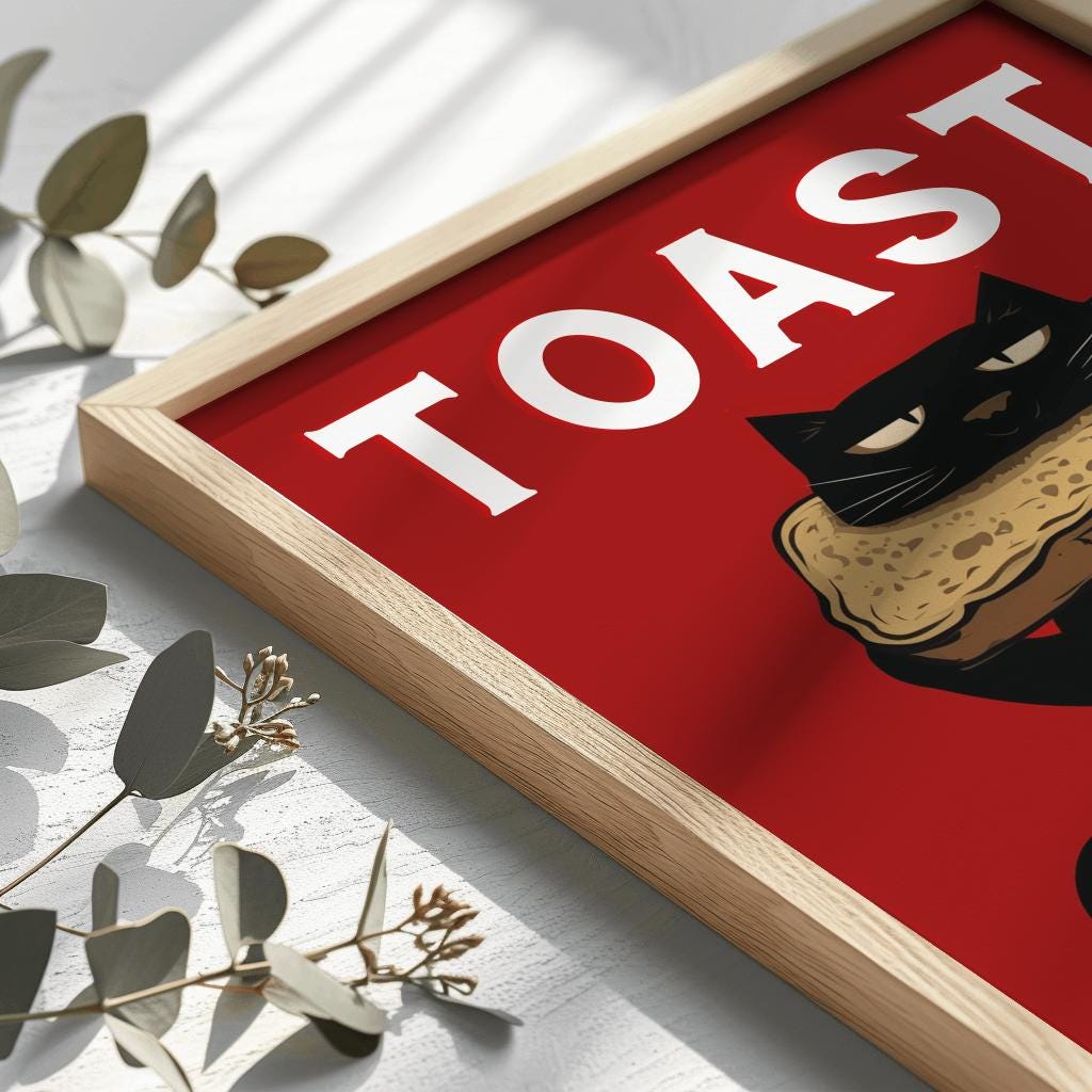 Black Cat Bread Poster – Cute Kawaii Toast Art Print for Cat Lovers (Digital Download)