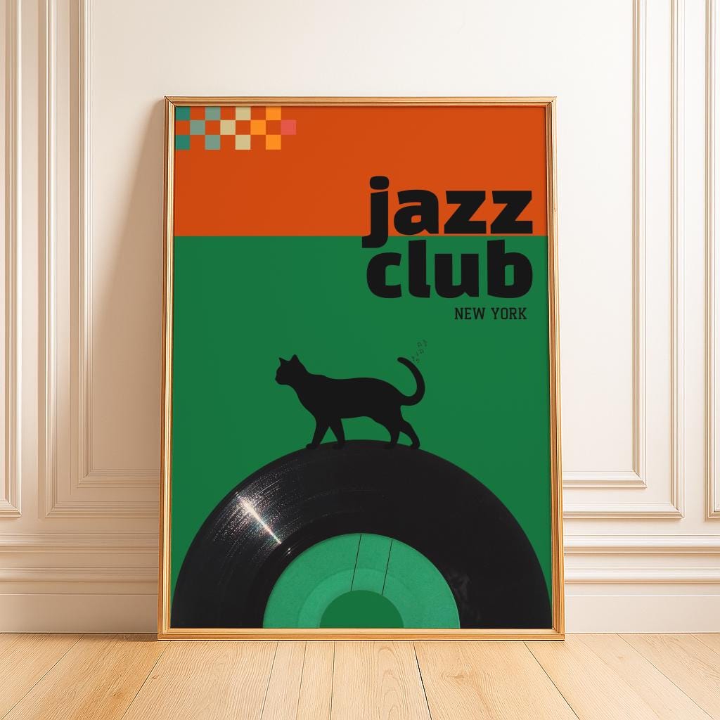 Retro Jazz Club Print – Mid-Century Modern Music Poster, Vinyl Record Art (Digital Download)