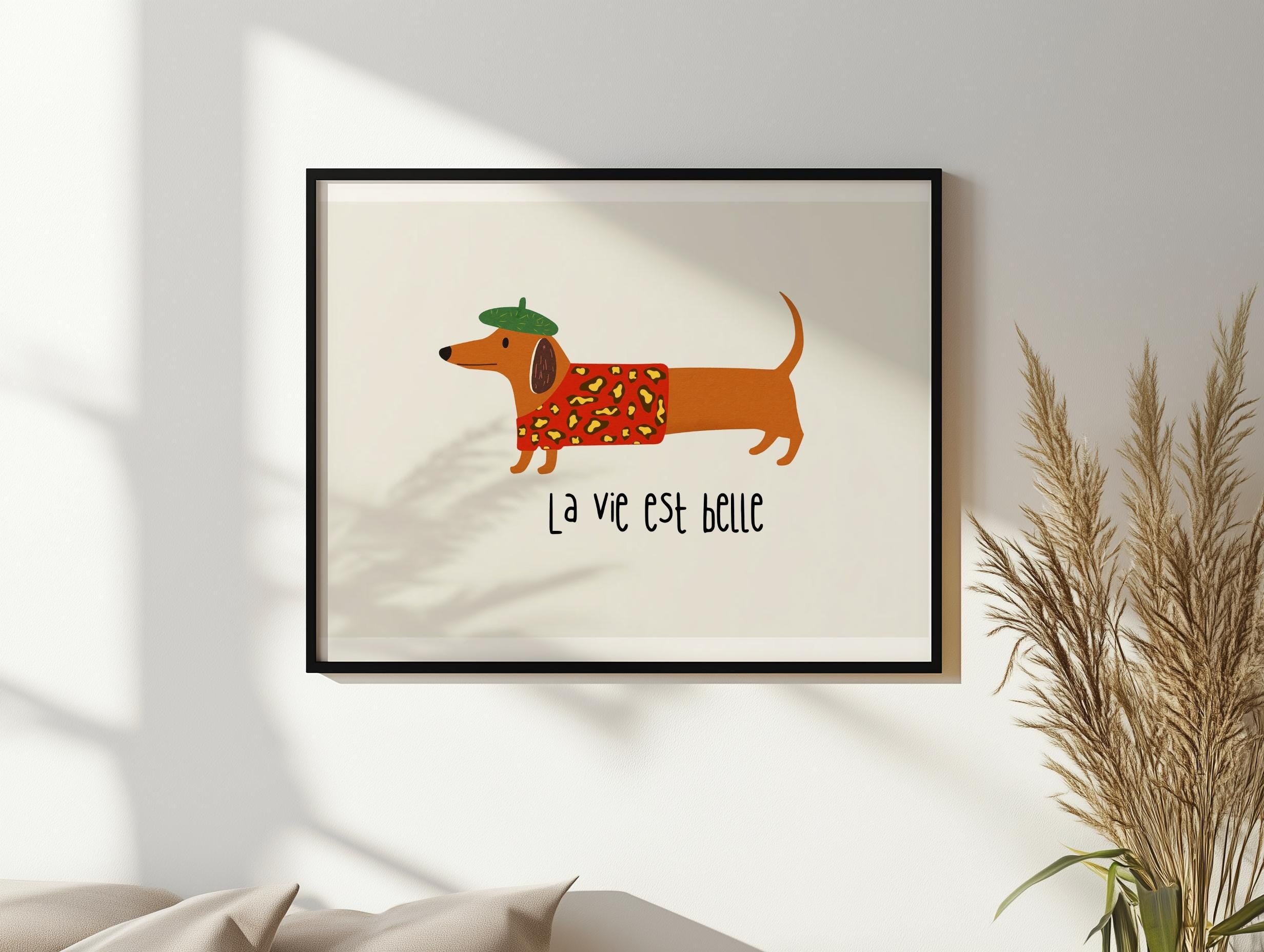 La Vie Est Belle Dachshund Poster – Cute French Dog Wall Art (Digital Download)