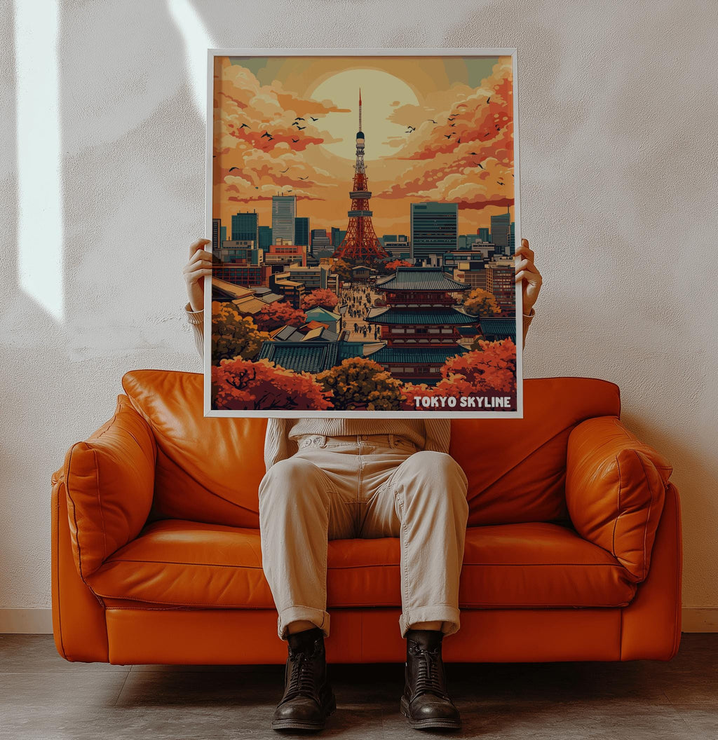 Tokyo Skyline Poster – Retro Japanese Cityscape Art Print | Digital Download