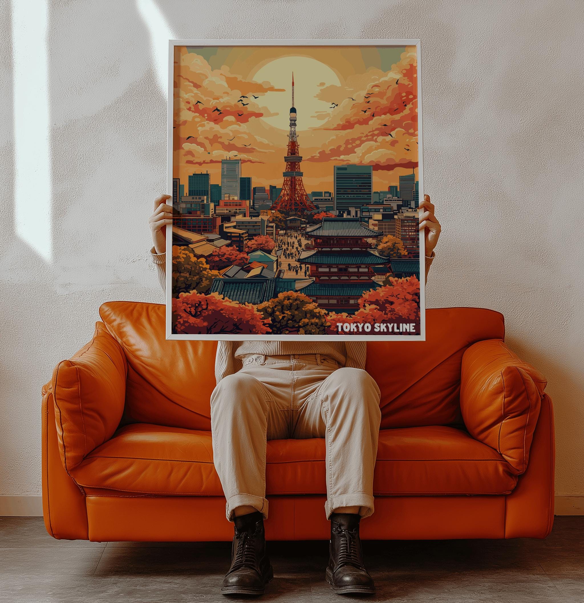 Tokyo Skyline Poster – Retro Japanese Cityscape Art Print | Digital Download