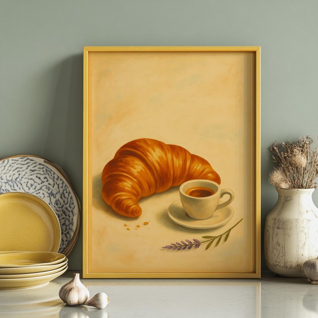 Croissant & Coffee Poster – French Café Kitchen Wall Art | Digital Download