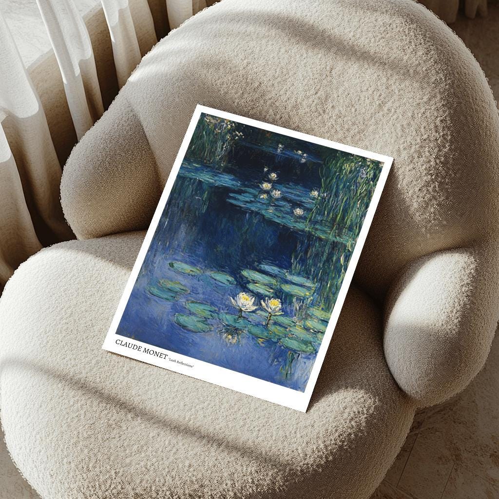 Monet Water Lily Pond Art Print – Impressionist Blue Landscape Poster | Digital Download