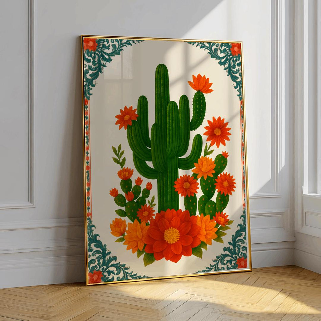 Cactus Folk Art Poster – Southwestern Floral Desert Print (Digital Download)