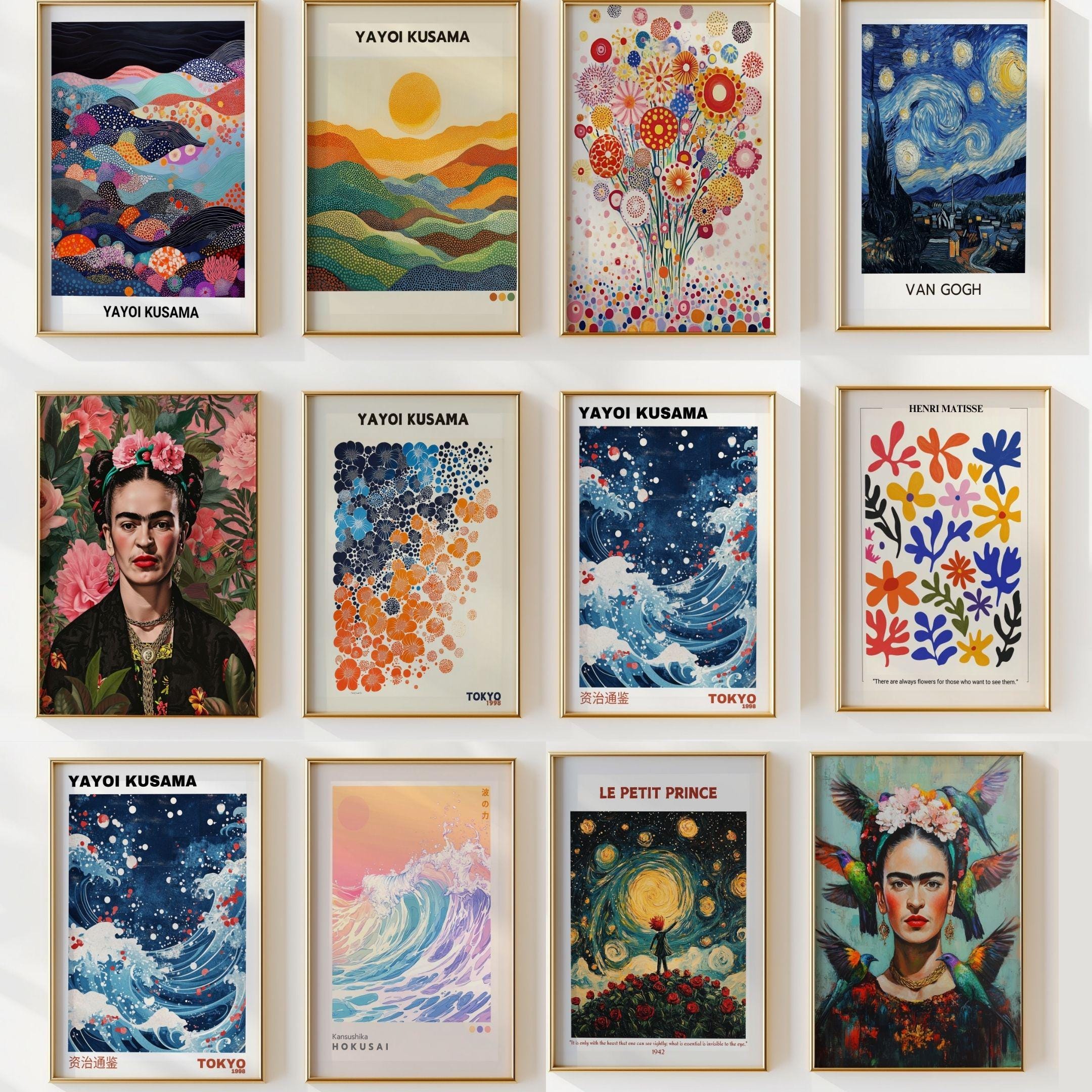 Gallery Wall Art Bundle (Set of 12) – Eclectic Printable Art Pack, Frida Kahlo & Modern Artist Inspired Digital Prints