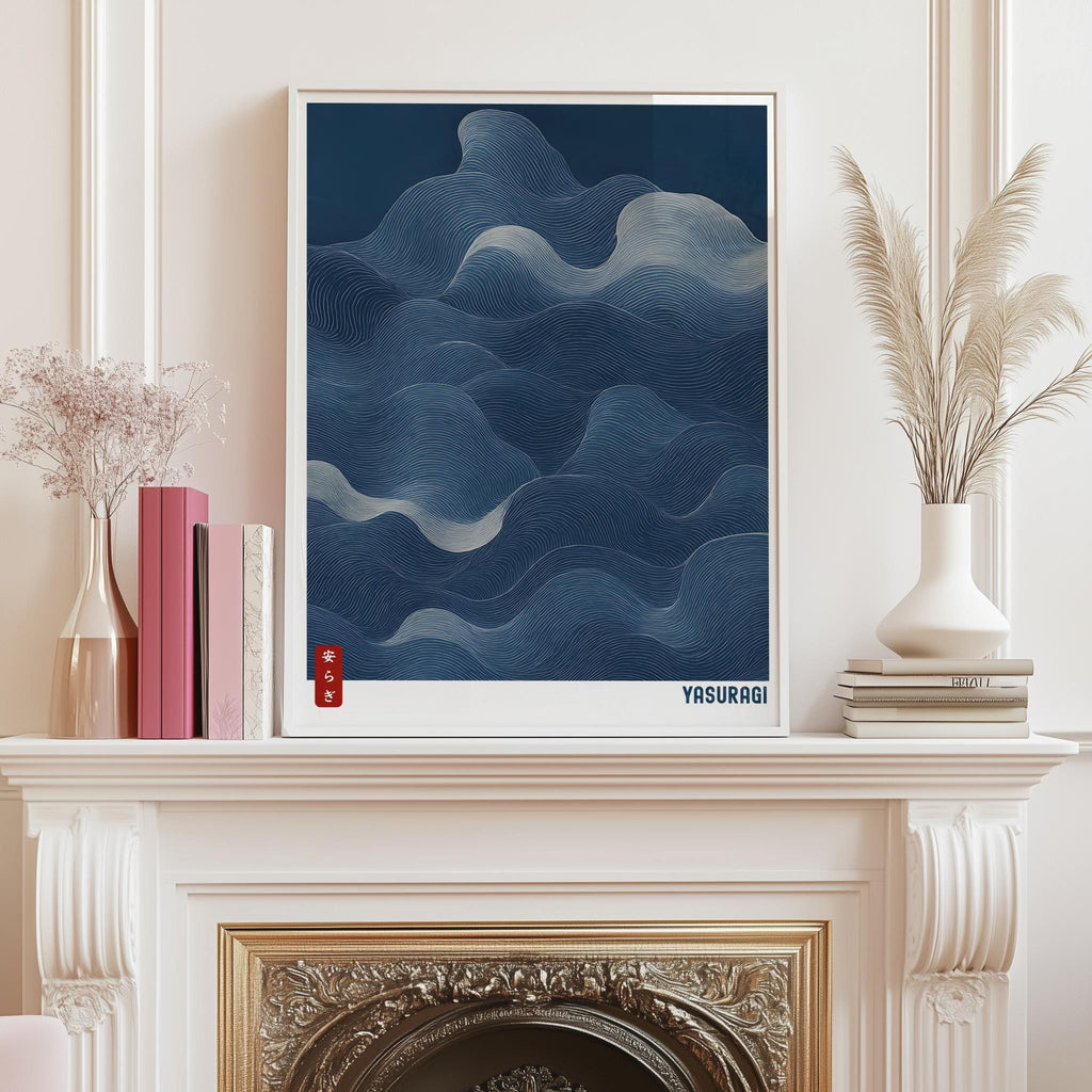 Blue Waves Japandi Art Print – Japanese Wabi Sabi Wall Decor (Digital Download)