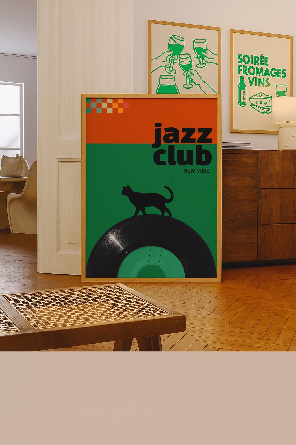 Retro Jazz Club Print – Mid-Century Modern Music Poster, Vinyl Record Art (Digital Download)