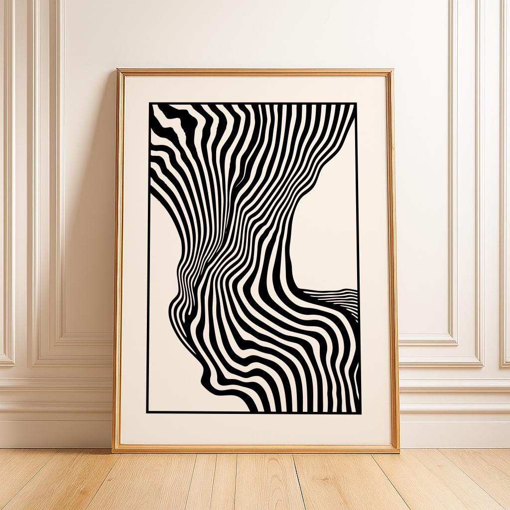 Black Line Abstract Art Print – Mid-Century Modern Neutral Wall Decor | Digital Download