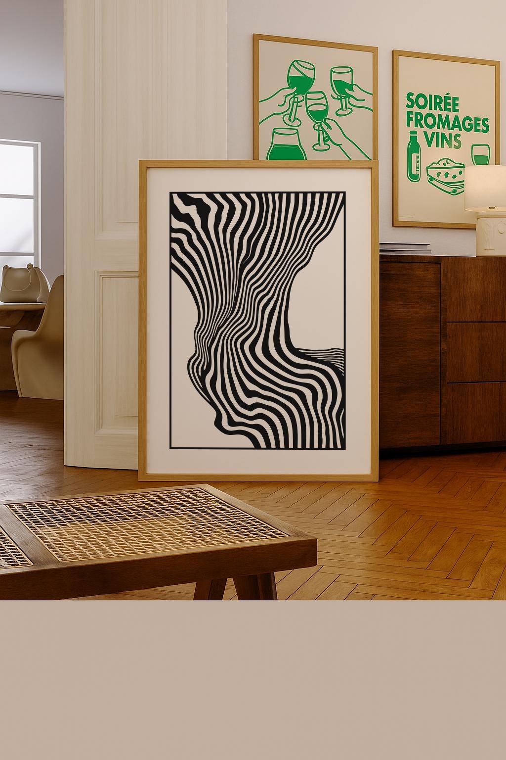 Black Line Abstract Art Print – Mid-Century Modern Neutral Wall Decor | Digital Download