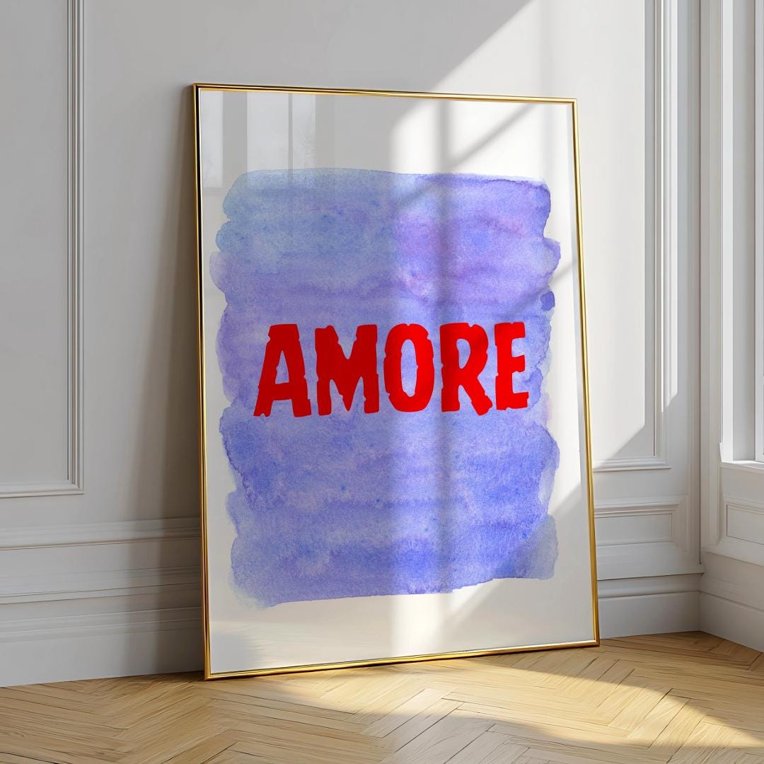 Amore Typography Poster – Purple Watercolor Eclectic Wall Art (Digital Download)