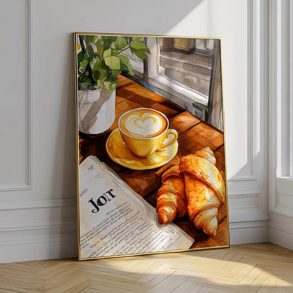 French Café Croissant Art Print – Coffee Bar Kitchen Wall Decor (Digital Download)