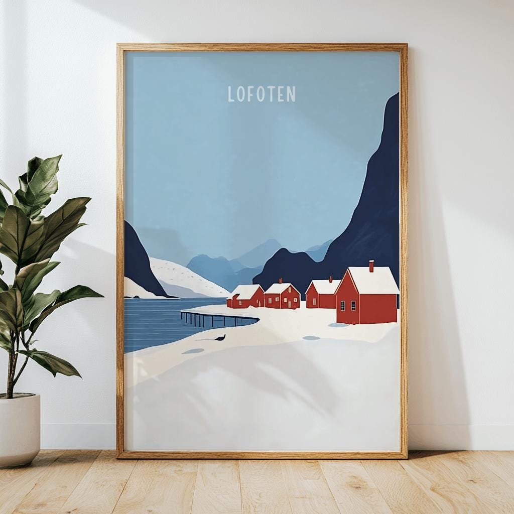 Lofoten Norway Travel Poster – Minimal Scandinavian Wall Art (Digital Download)